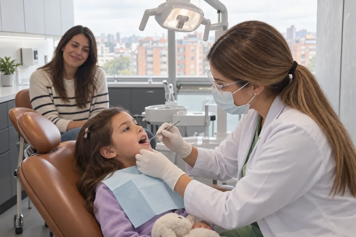 Dr. Kelly Palacio examining a child at her office in north Bogotá